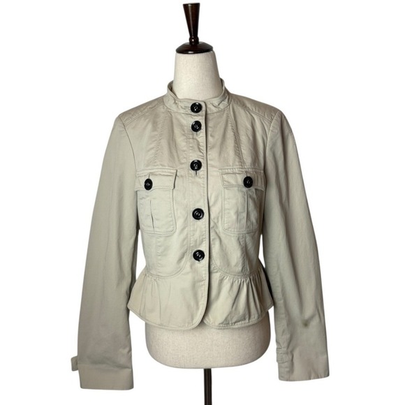 Burberry Jackets & Blazers - Burberry London Jacket‎ Women 6 Tan Military Peplum Hem Coat Luxury Preppy Plaid
